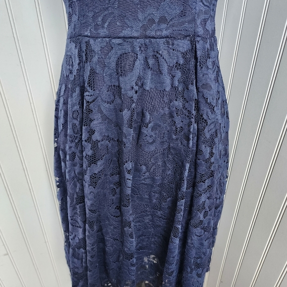 DressyStar Womens Halter Floral Lace Hi-Lo Party Dress Navy M Blue Sleeveless - Picture 3 of 14